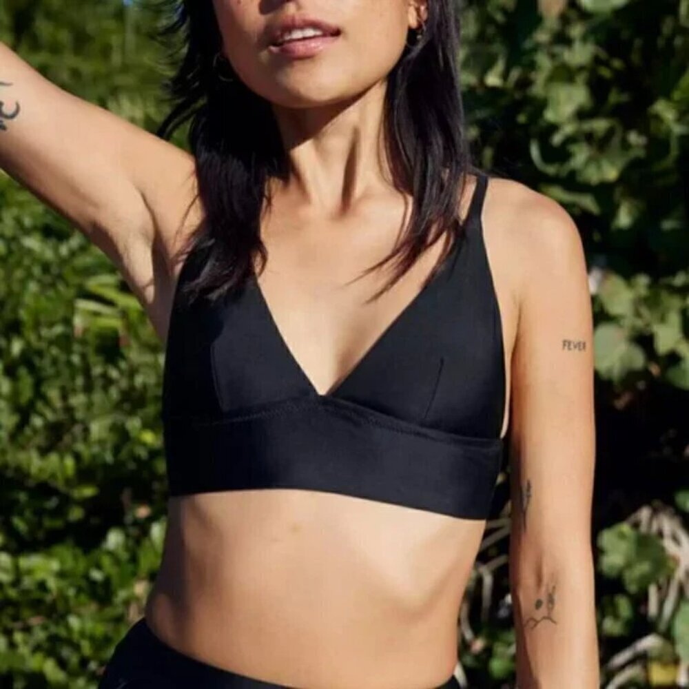 Aerie Longline Triangle Adjustable Straps Stretch Bikini Top Black Size XL NWOT